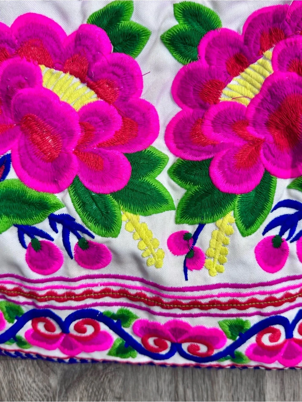 Hand-Embroidered Pink Floral Tote Bag